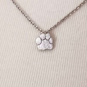 Mini Paw Print Necklace Pendant Dainty Delicate Silver Tone Cat Dog Kitten Puppy